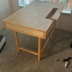 Crate And Barrel Wood Desk 2 drawers storage table *see Matching Cabinet