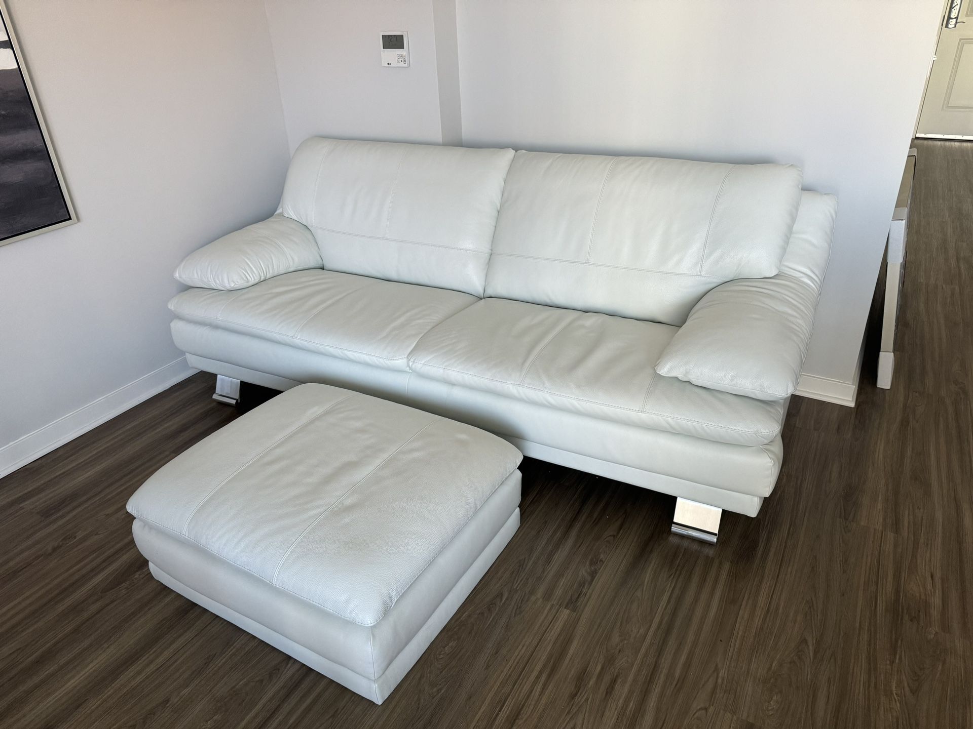 Beautiful White leather Sofa with Ottoman 