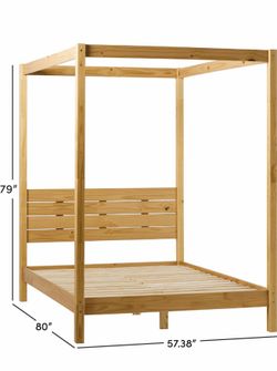 Walker Edison Isla Slatted Headboard Canopy Bedframe, Full, Natural Pine