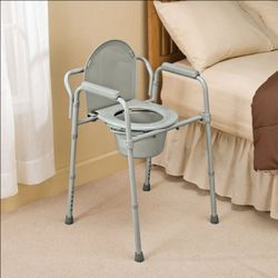 🏆 Gray Portable Toilet Bedside Commode Chair
