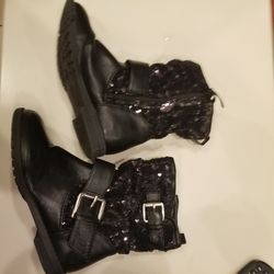 Girls size 11m black sequin boots look new