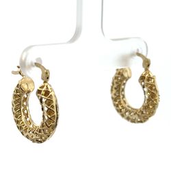 Woman’s Ladies 10k Yellow Gold 3/4” Inch Lattice Hinged Hoop Earrings GP3094468