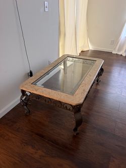 Marble and Glass Top Wrought Iron Coffee Table 28’ - 55’