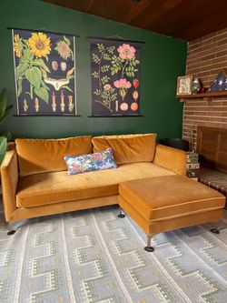 Yellow velvet couch