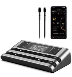 Wireless Smart Meat Thermometer, Dual-Sensor Probe, 500FT Remote, Dedicated App, Real-Time Temp for Oven/Grill - Rechargeable, Precise for Steak