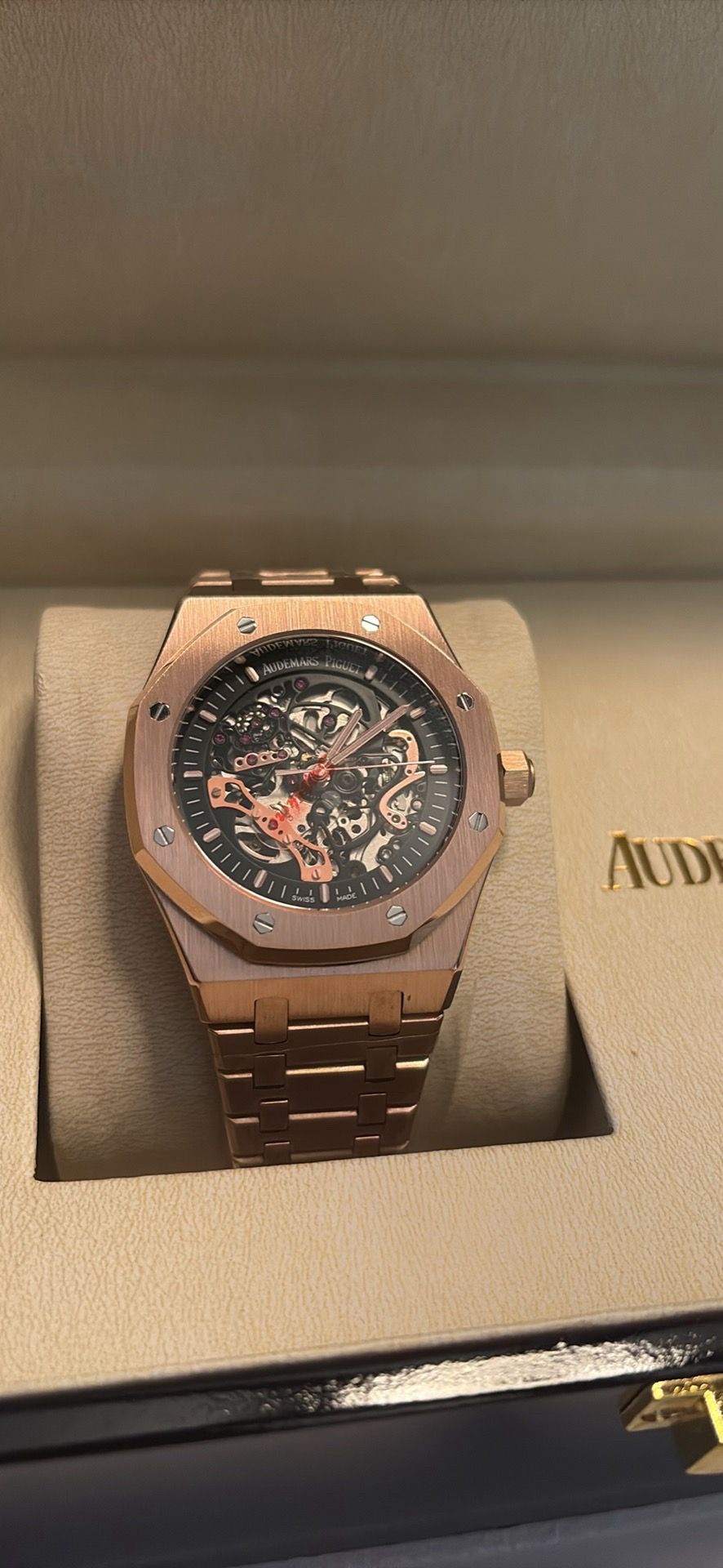 Rose gold and black face watch