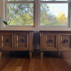 Lane Elm Burl And Brass MCM Nightstand/Commode Table SET OF 2 Authentic Vintage Lane 1962