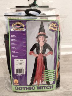 Brand NewGOTHIC WITCH CHILD HALLOWEEN COSTUME WITCH HAT & LACE UP FRONT DRESS SIZE LARGE