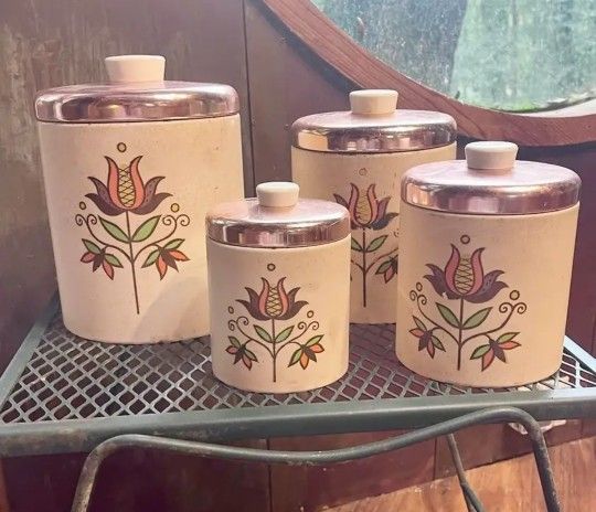 Vintage Tulips Copper Top Canisters Nesting Set