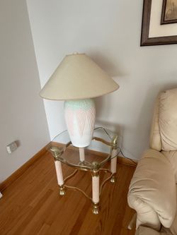 Set of two end tables and lamps