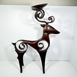 Deer Iron Sculpture Vintage Rustic Candle Holder Candelabra Reindeer Buck 19"