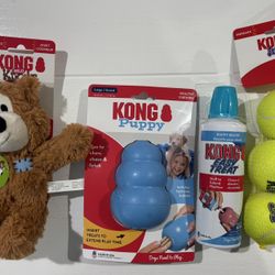 Lot of 4 New Kong Items - Knots Toy, Kong Puppy, Easy Treat & Tennis Balls - $20
