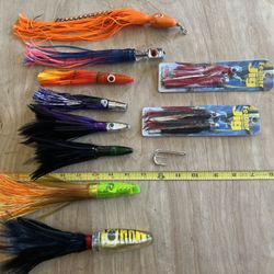 10 Saltwater Trolling Lures, Zukers, Boone, Jet head, 7strand, Tuna,dorado, Yellowtail, Wahoo, Marlin