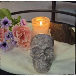 Hand Carved Lepidolite Crystal Skull | Stone of Serenity