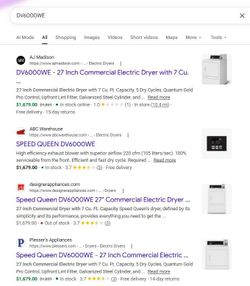 Speed Queen DV6000WE Speed Queen 27" Rear Control Light Commercial Coin Drop Electric Dryer 7.0 cu. ft. - White (Coin Box Sold Separately) MSRP 1679