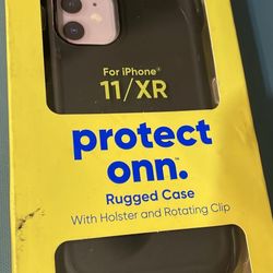 onn. Rugged Phone Case with Holster for iPhone 11 / iPhone XR - Black