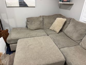 Beige Fabric Sectional Sofa with Ottoman