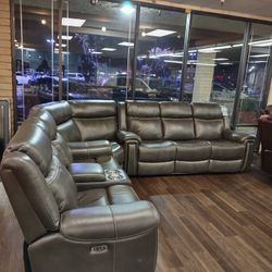 HIGHTECH REAL GENUINE LEATHER SECTIONAL SOFA SET AUTOMATIC RECLINING WITH DROP DOWN I TABLE