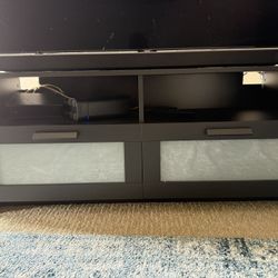 Black TV Stand with Frosted Glass Doors