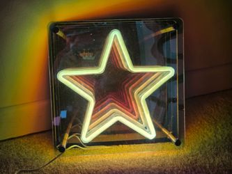 LED Infinity Star Mirror Light Up Sign Wall Decor Pink Blue Star Trueliving NIB