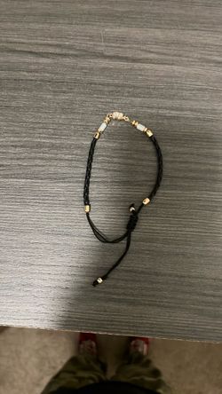 Black Braided Cord Bracelet with Gold Beads