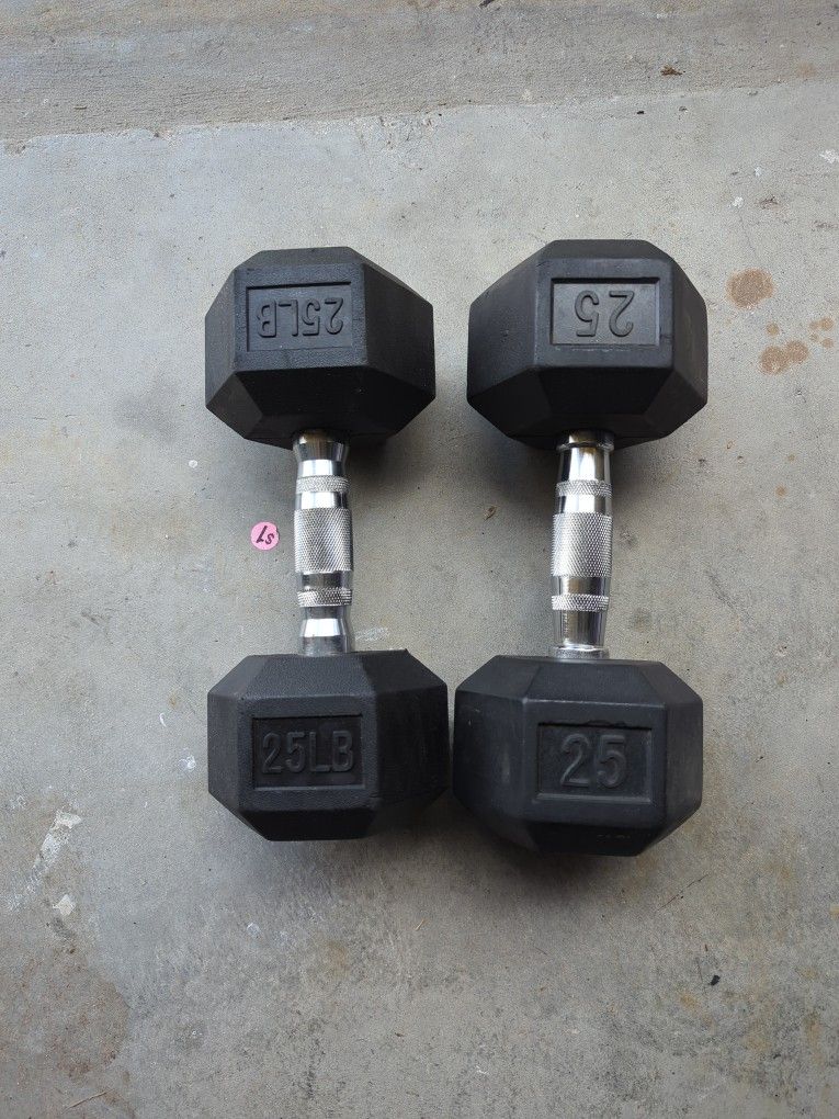 Set Of 25 Lb Hex Rubber Dumbbells (2)