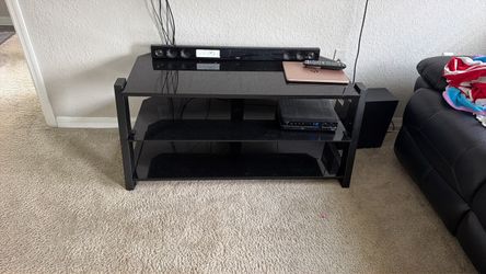 Black Metal and Glass TV Stand