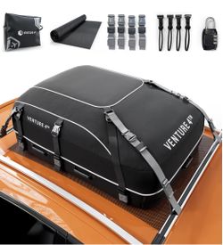 VENTURE 4TH Car Rooftop Cargo Carrier – 21 Cubic Feet Soft-Shell Waterproof Roof Bag with 10 Heavy-Duty Compression & Tie-Down Straps, Anti-Slip Mat &