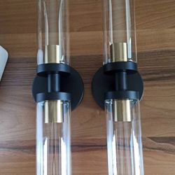 Wall Sconces Set of Two, 22" Black and Gold Bathroom Sconces with Clear Glass, Hardwired Modern Scon