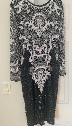 Vintage silk&sequin dress, black&white, S/M