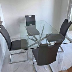 Modern Chrome Glass Dining Table 