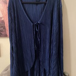 PrettyLittleThing Blue Ribbed Womens Tie Front Blouse/cardigan size 26 pre-owned