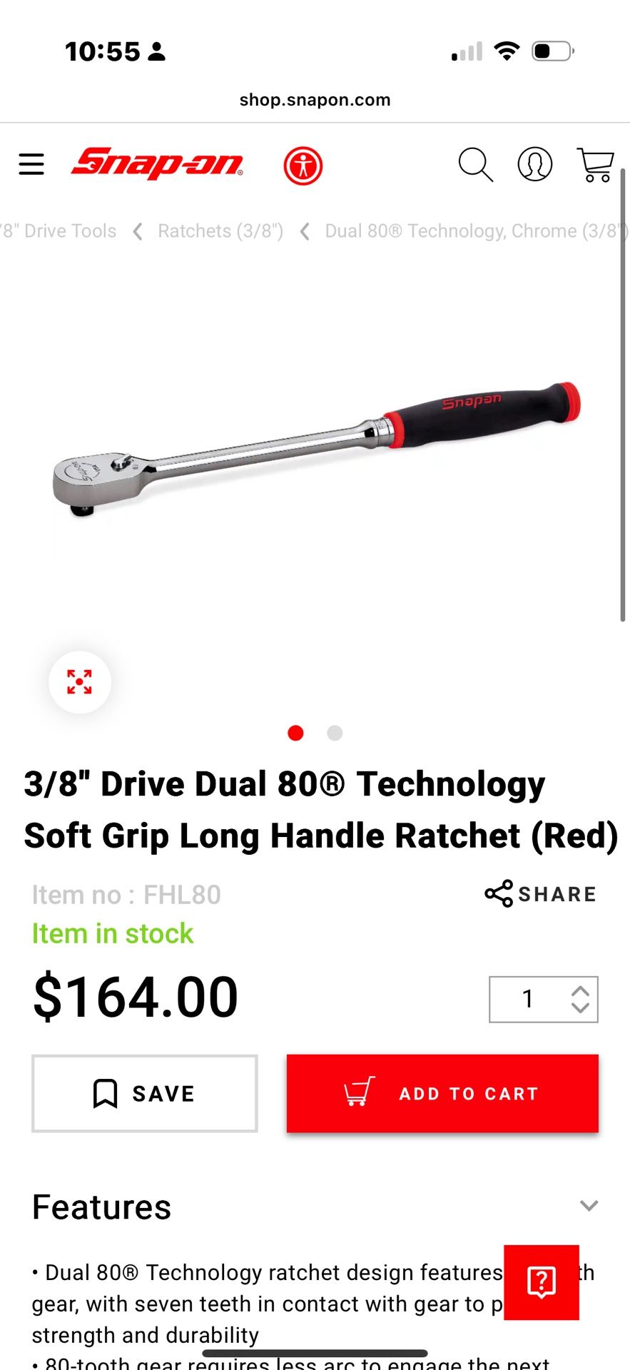 SNAP ON 3/8 RATCHET NEW FHL80