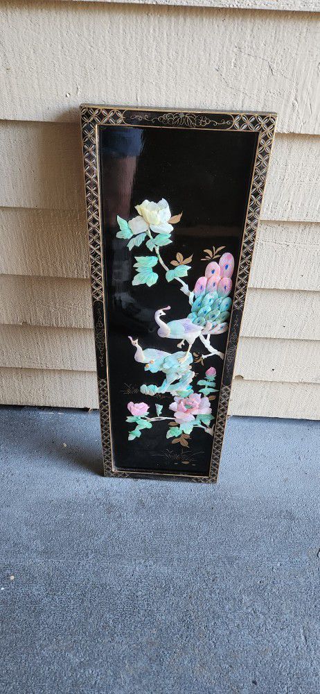 Vintage Chinese Peacock Mother Of Pearl Wall Panel Wall Art