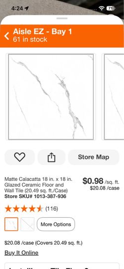 Matte Calacatta 18 in. x 18 in. Glazed Ceramic Floor and Wall Tile (20.49 sq. ft./Case)