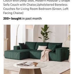 Green L-Shaped Chaise Sofa-Like New!