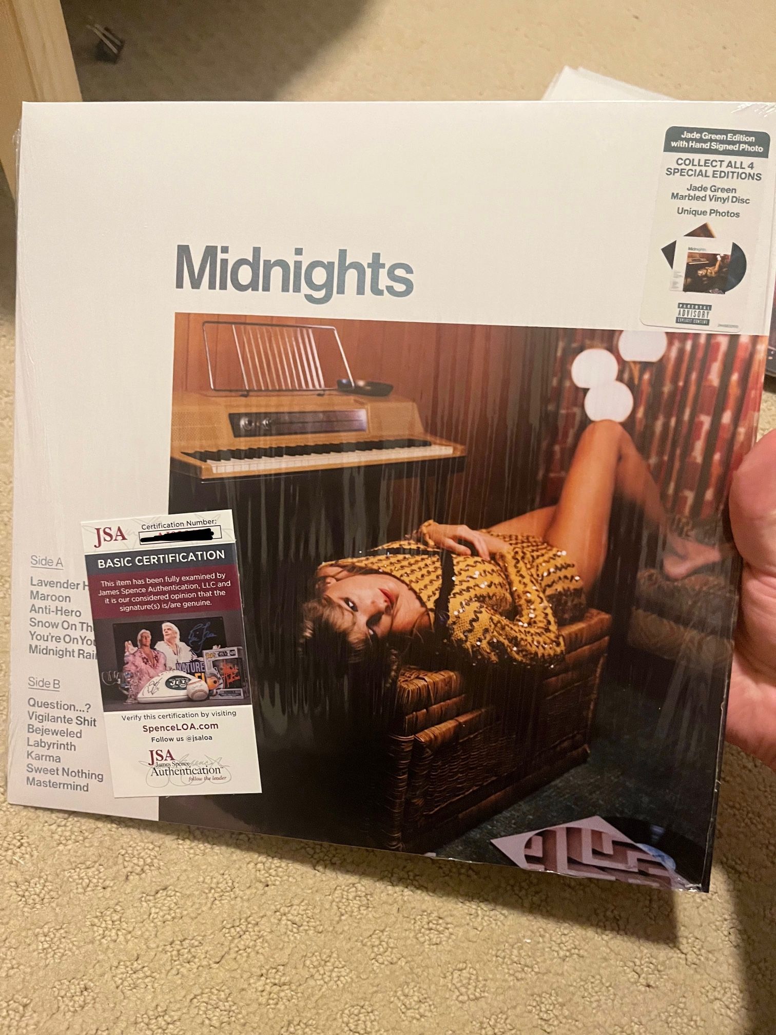 Taylor Swift midnights Vinyl Jade green-SIGNED AUTHENTICATED