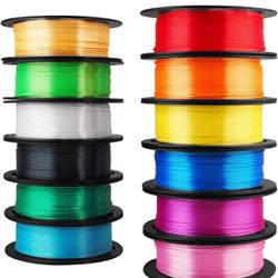 MIKA3D 12 in 1 Bright Shine 3D Printer Silk PLA Filament Bundle, Most Popular Colors Pack, 1.75mm 500g per Spool, 12 Spools Pack, Total 6kgs Material 
