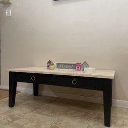 Refinished Solid Wood Coffee Table | Whitewashed Top | Dixie Belle | Gold Ring Hardware
