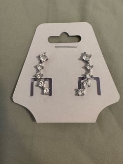 Silver Crystal Crawler Drop Earrings