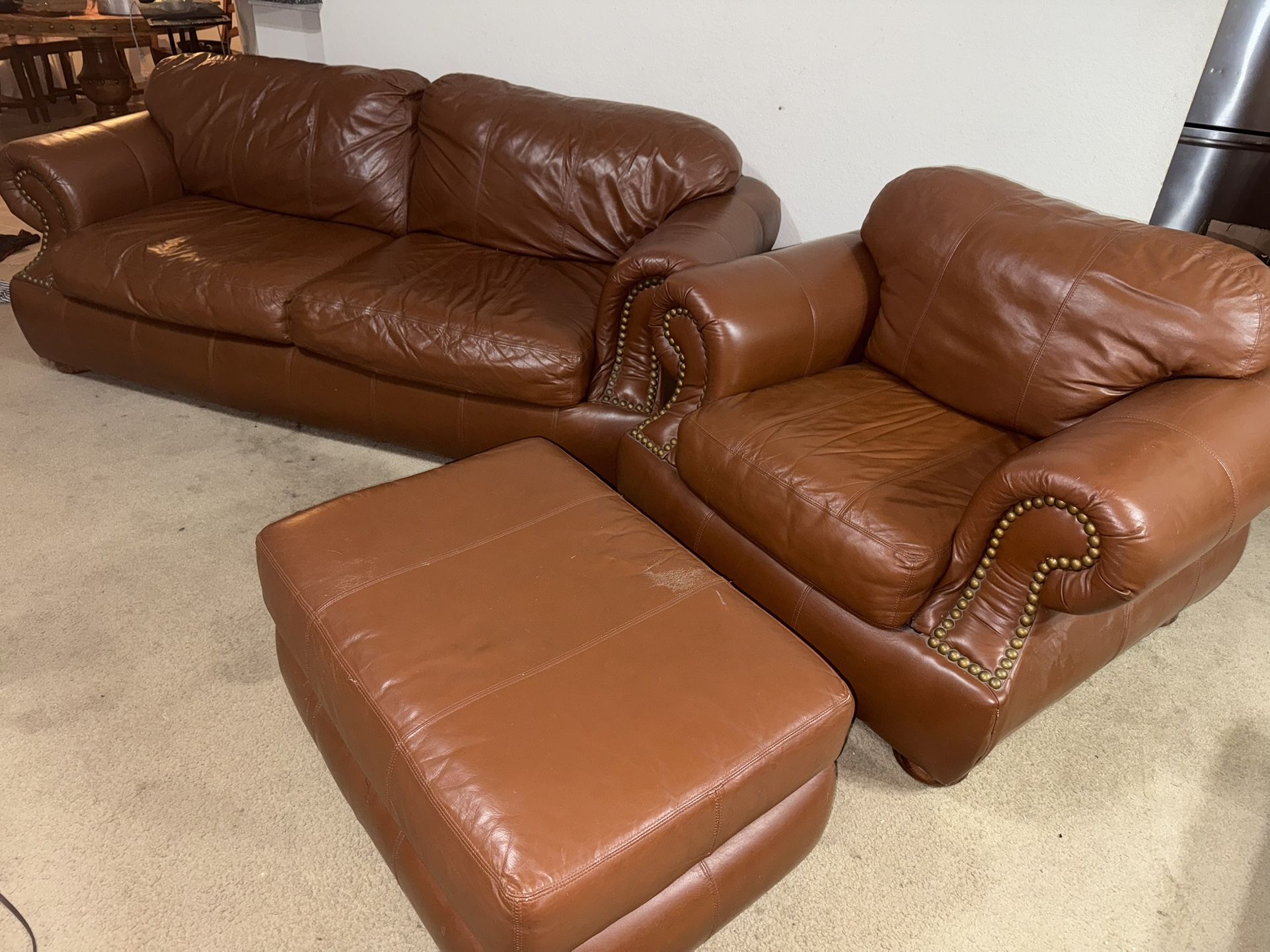 Leather Sofa Set – Couch, Chair & Ottoman