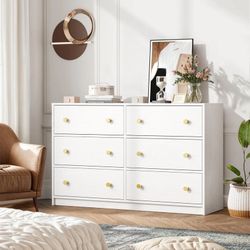 Nicehill Dresser for Bedroom with 6 Drawers, Fabric Storage Tower & Chest of Drawers Organizer, Storage Cabinet for Hallway, Closets, Living Room,Whit