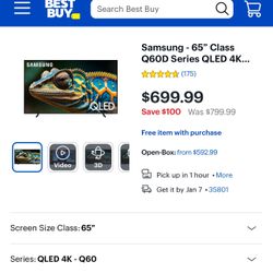 65” Samsung Qled Smart Tv 
