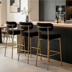 24'' Bar Stools Set of 3, for Kitchen Island. Black+Gold