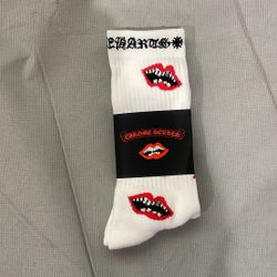 White And Red Chrome Heart Socks