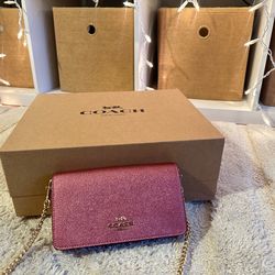 Coach Metallic Blush Dressy Crossbody With Gold Chain Strap