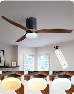 EDISHINE 52 Inch Ceiling Fan with Light, Modern Ceiling Fan with Light and Remote, Remote Control Low Profile Ceiling Fan, 3 Wood Blades, 3CCT, 6 Spee