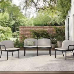 Outdoor 3-Piece Patio Set - Black Frame+Beige Cushion - New In The Box