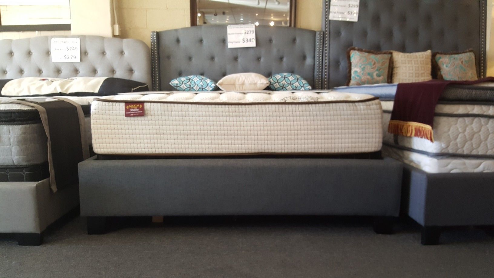 Brand new dark gray or biege queen bed frame only