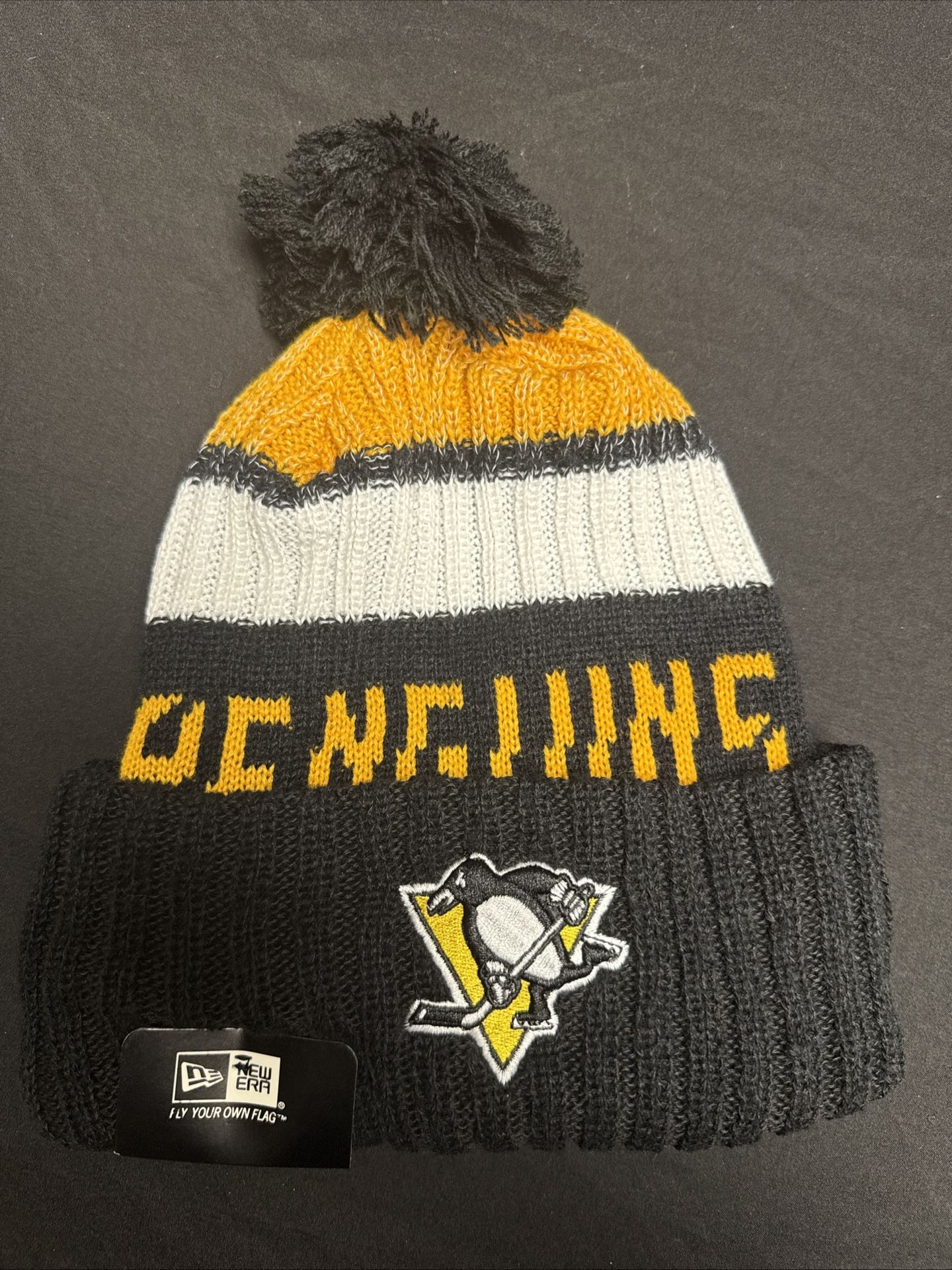 New Era Pittsburgh Penguins Beanie Winter Knit Hat Black Yellow NHL